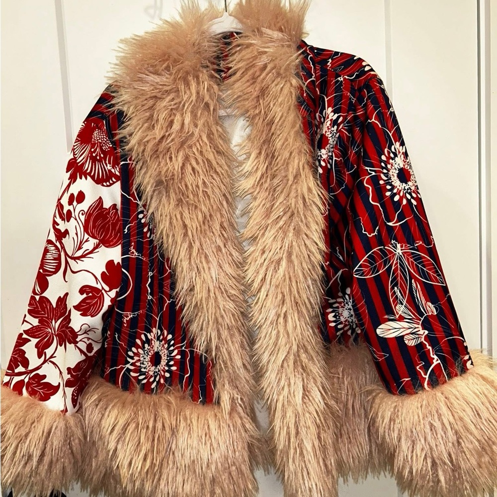 Floral Faux Fur Trim Jacket